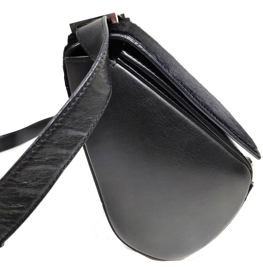 Givenchy Paris. Black Pony Hair Flap Black Leather Shoulder Bag