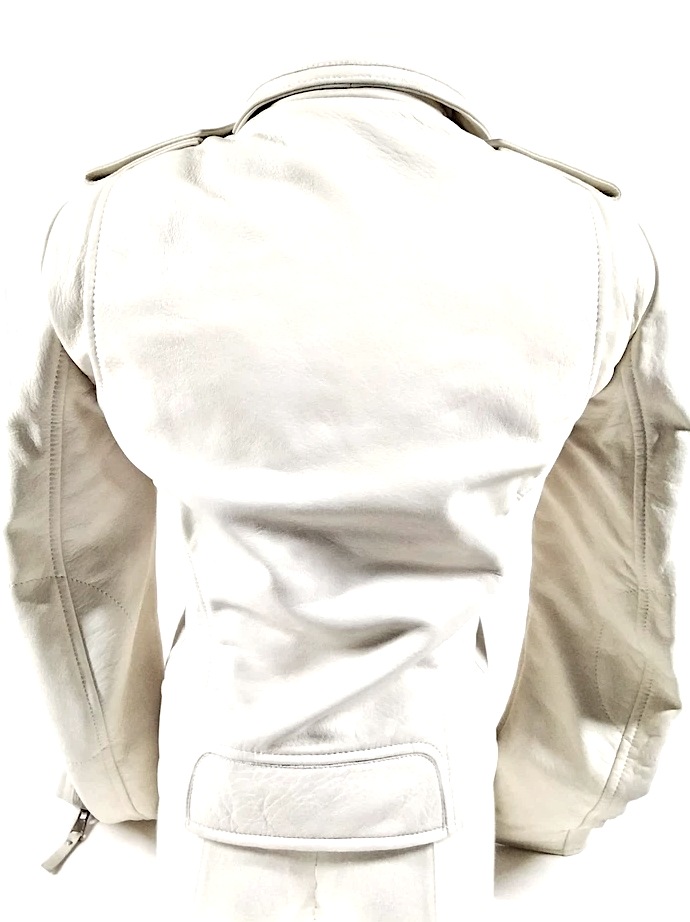 BALENCIAGA PARIS. Off White/Cream Color Leather Moto Style Jacket