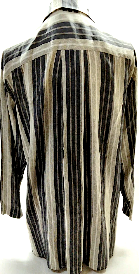 Fendi ITALY. Black/Grey/Beige Striped Silk/Rayon Tunic Style Shirt