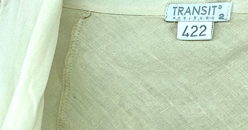TRANSIT PAR SUCH ITALY. Beige Linen/Silk Dress Cowl Neck Lantern Hem Cap Sleeve