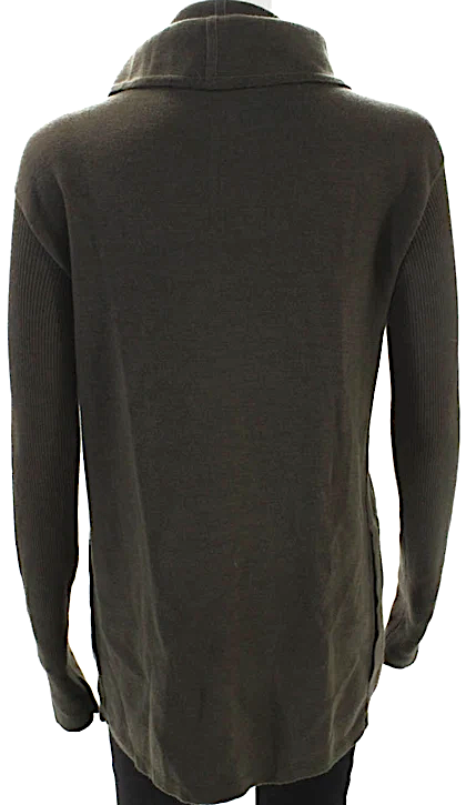 Rick Owens Paris. Brown Ribbed Long Sleeve Open Front Cardigan Sweater
