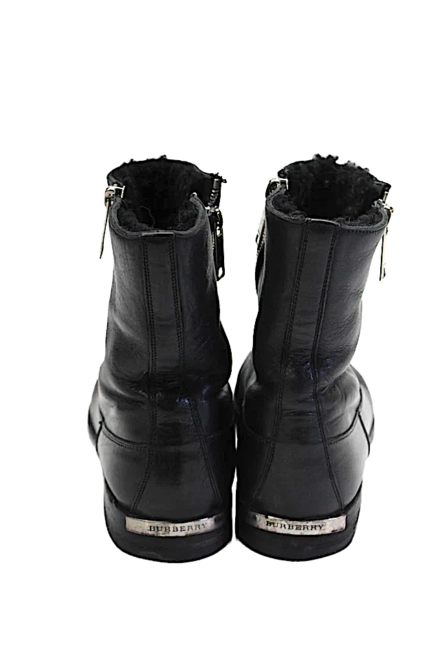 Burberry UK. Black Textured :Leather Zip Casual Booties Black Size EUR 38