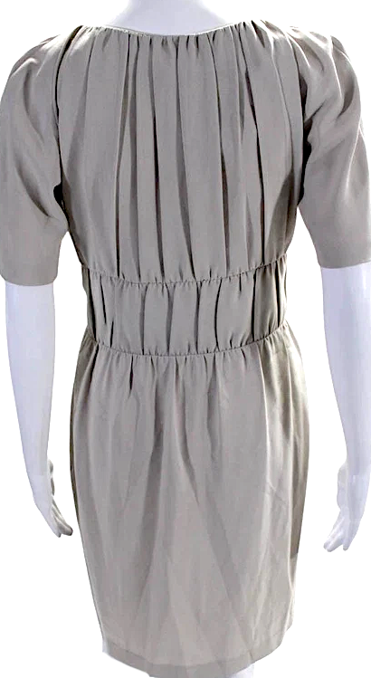 Jil Sander Beige Pleated Round Neck Short Sleeve Zip Up Dress