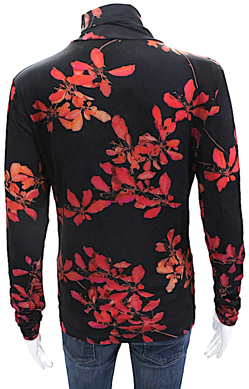 Dries Van Noten Belgium. Black/Red Floral Print Turtleneck Blouse