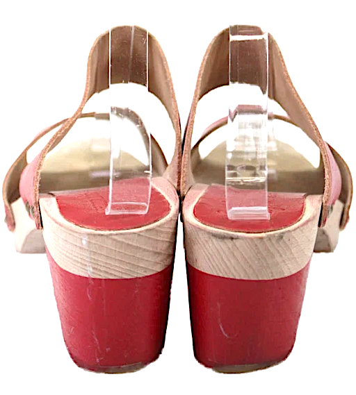 French Theo For Agnes B Paris. Red Leather Block Heel Slide Sandals Size 39.5