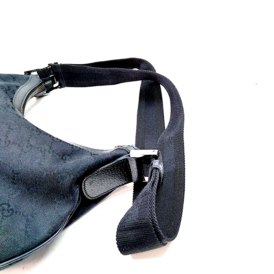 Gucci Italy. Black Canvas/Leather Logo GG Shoulder Bag