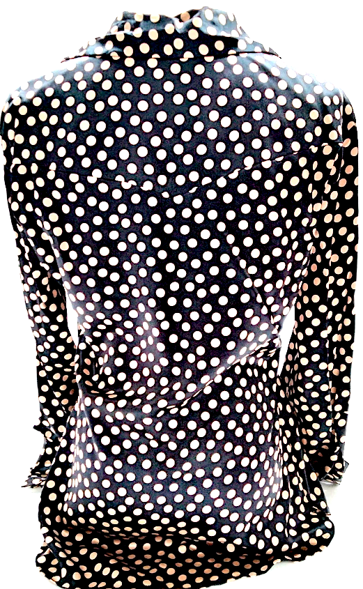 MOSCHINO Italy. Black Silk Polka Dot Blouse