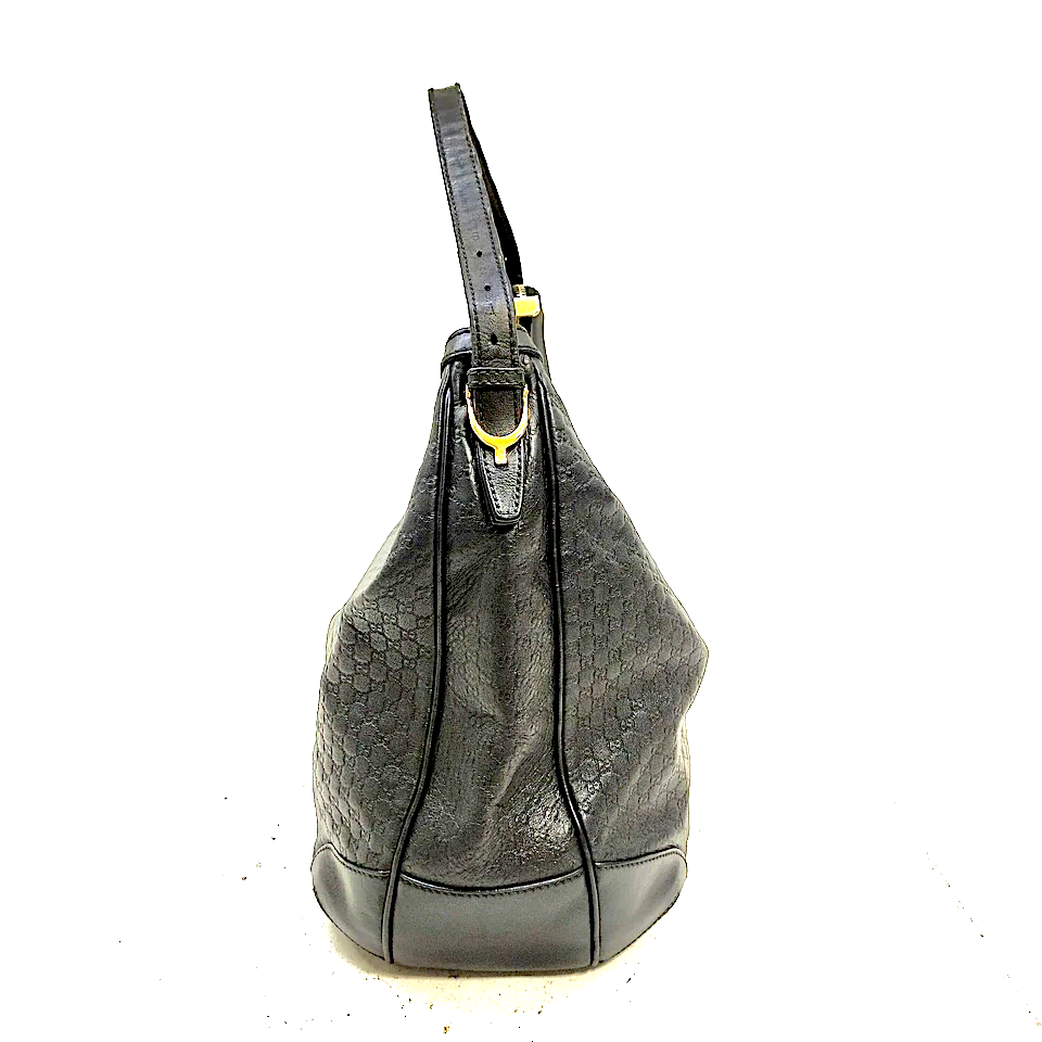 GUCCI ITALY. Vintage Black Logo GG Leather Hobo Shoulder Bag
