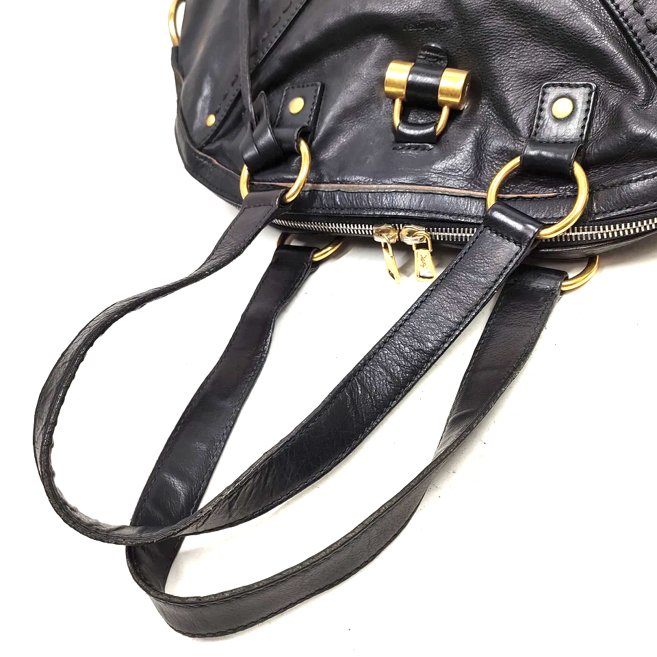 Yves Saint Laurent Paris. Classic Vintage Black Leather Shoulder Bag / Hand Bag