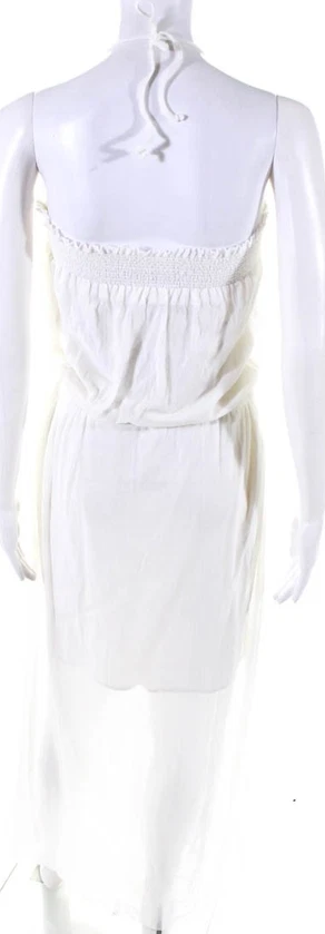 Jean Paul Gaultier Paris. Fuzzi Line. White Halter Strapless Smocked A Line Maxi Dress