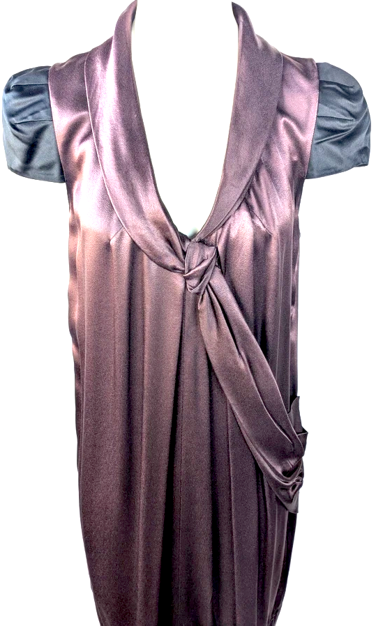 PRADA ITALY.Rich Brown/Bronze Sash Sheath Dress Cap Sleeves