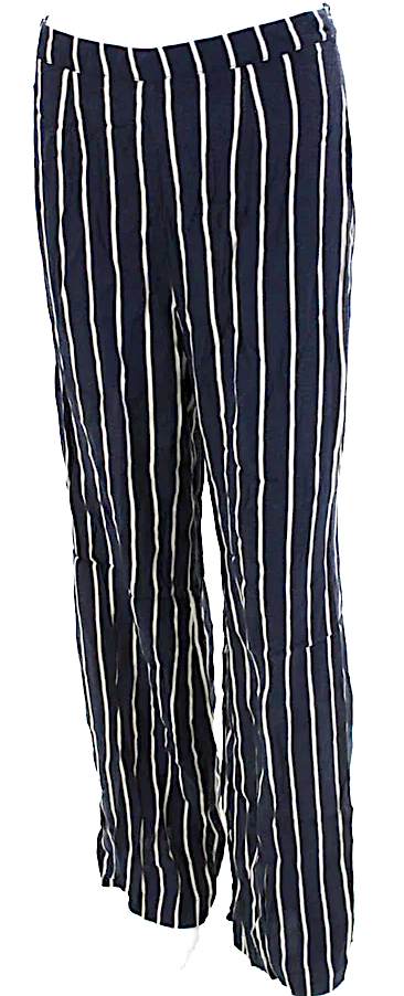 Reformation NY. Blue Striped PolyTech Fabric Zip Flat Front Straight Leg Pants