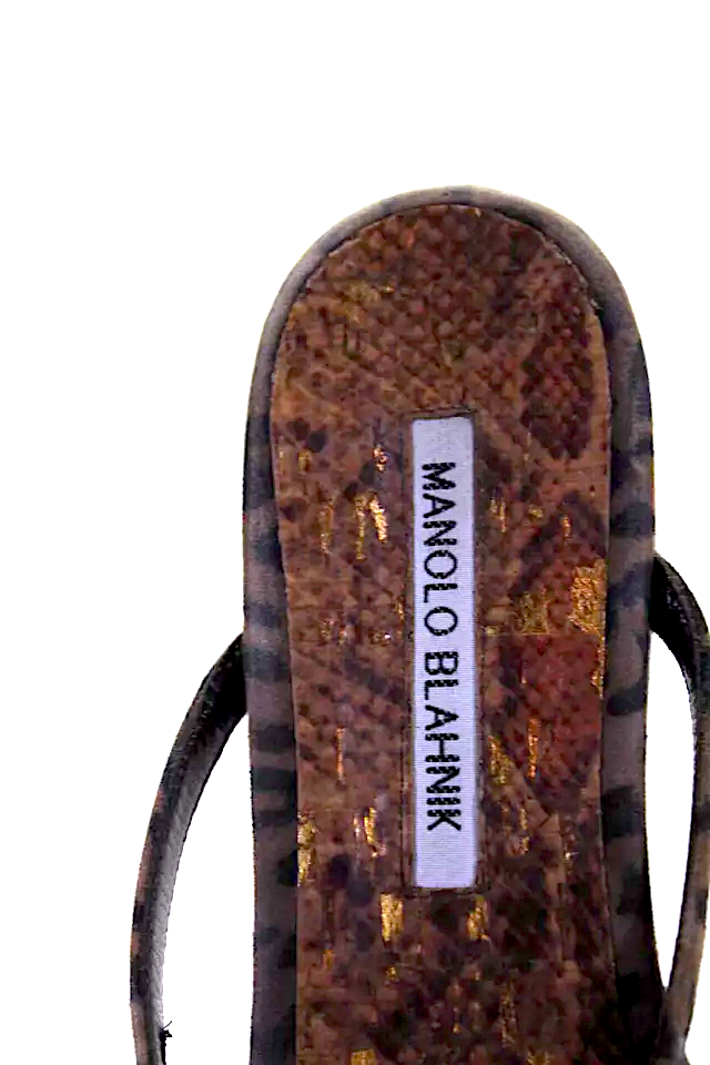 Manolo Blahnik Brown Animal Print T-Strapped Slip-On Sandals Size EUR 38.5
