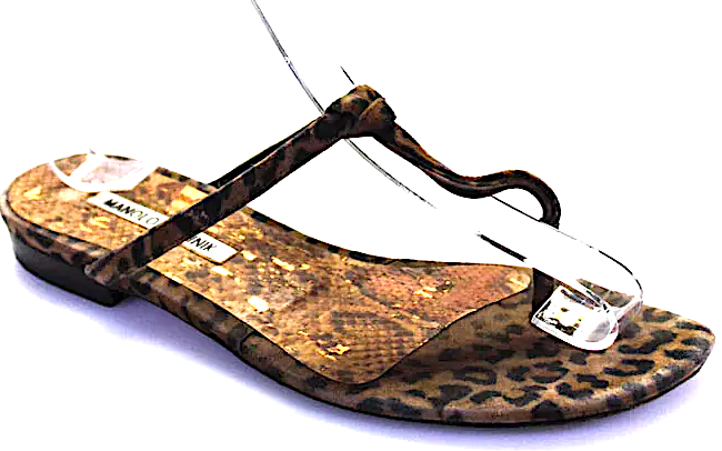 Manolo Blahnik Brown Animal Print T-Strapped Slip-On Sandals Size EUR 38.5