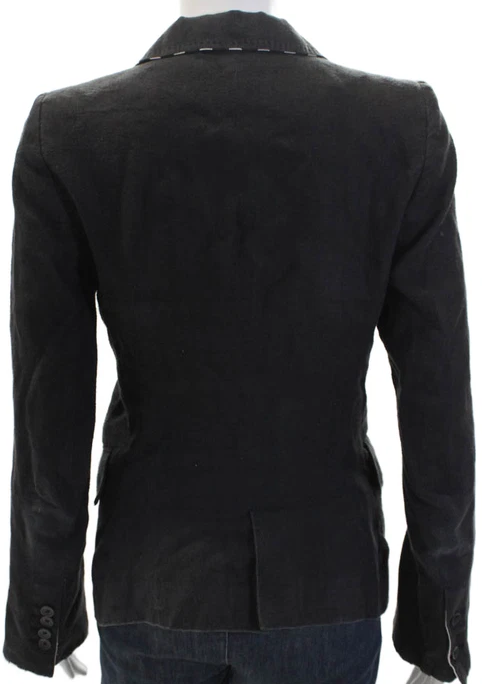 Ann Demeulemeester Belgium. Black Linen Collar Button Up Blazer Jacket