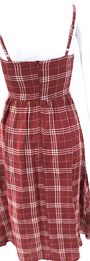 Reformation NY. Red Plaid Printed Linen Sleeveless  Casual Dress