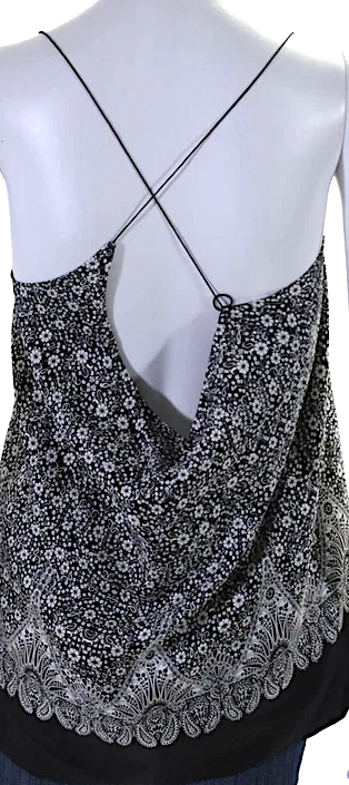 Helmut Lang NY.NEW W/TAGS. Black Silk Floral Print Scoop Neck Wrap Blouse