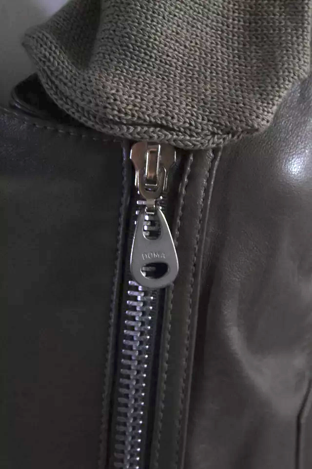 Doma Italy. Olive Green Leather Collared Long Sleeved Motorcycle Jacket