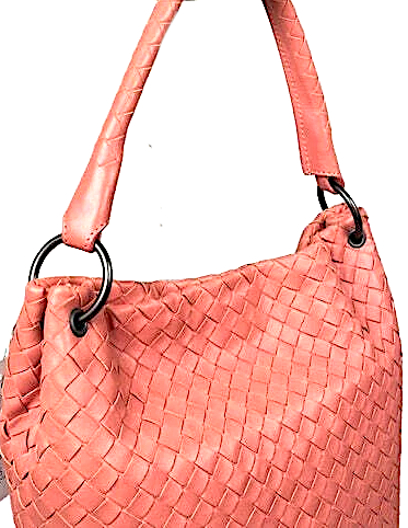 Bottega Veneta Italy. Rare Pink intrecciato Leather Bucket Hobo Style Oval Base Shoulder Bag