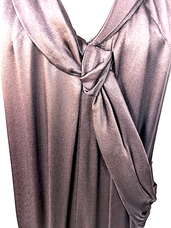 PRADA ITALY.Rich Brown/Bronze Sash Sheath Dress Cap Sleeves