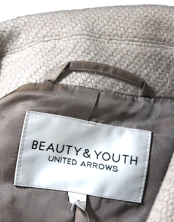 Beauty & Youth United Arrows Japan. Beige Wool Double Breasted Long Sleeve Pea Coat