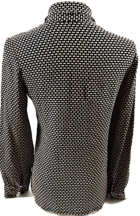 Christian Dior Paris. Dark Brown Geometric Print Silk Bow Blouse