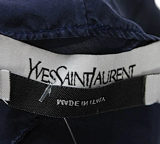 Yves Saint Laurent Paris. Dark Blue Silk Sleeveless V-Neck Pullover Mini Dress