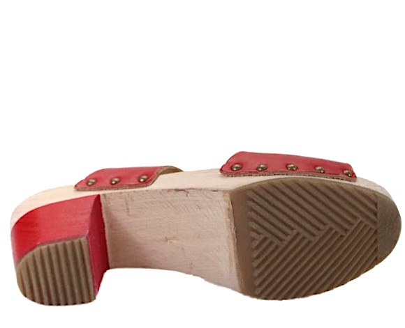 French Theo For Agnes B Paris. Red Leather Block Heel Slide Sandals Size 39.5