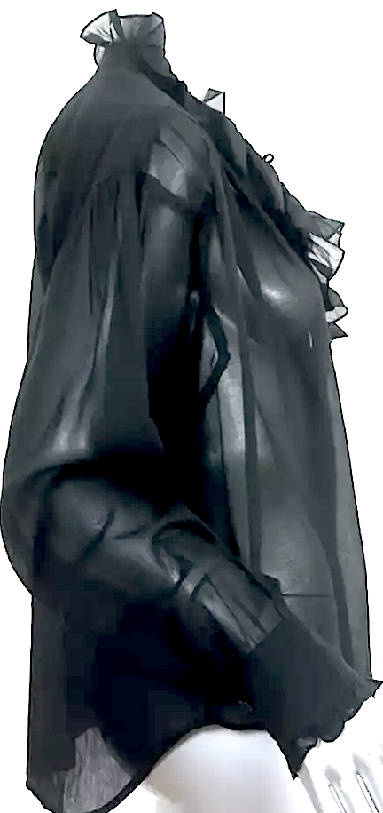 Isabel Marant Etoile Paris. Black Cotton Pamias Ruffle Blouse Long Sleeve Top