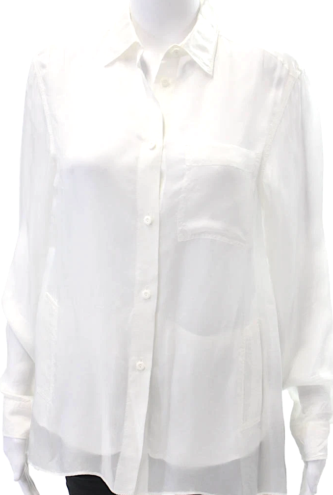 ACNE Studios Sweden. White Vegan Silk Long Sleeve Button Down Blouse