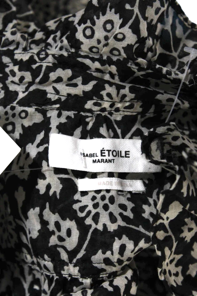 Isabel Marant Paris. Black Cotton Floral Ruffle V-neck Long Sleeve Wrap Dress