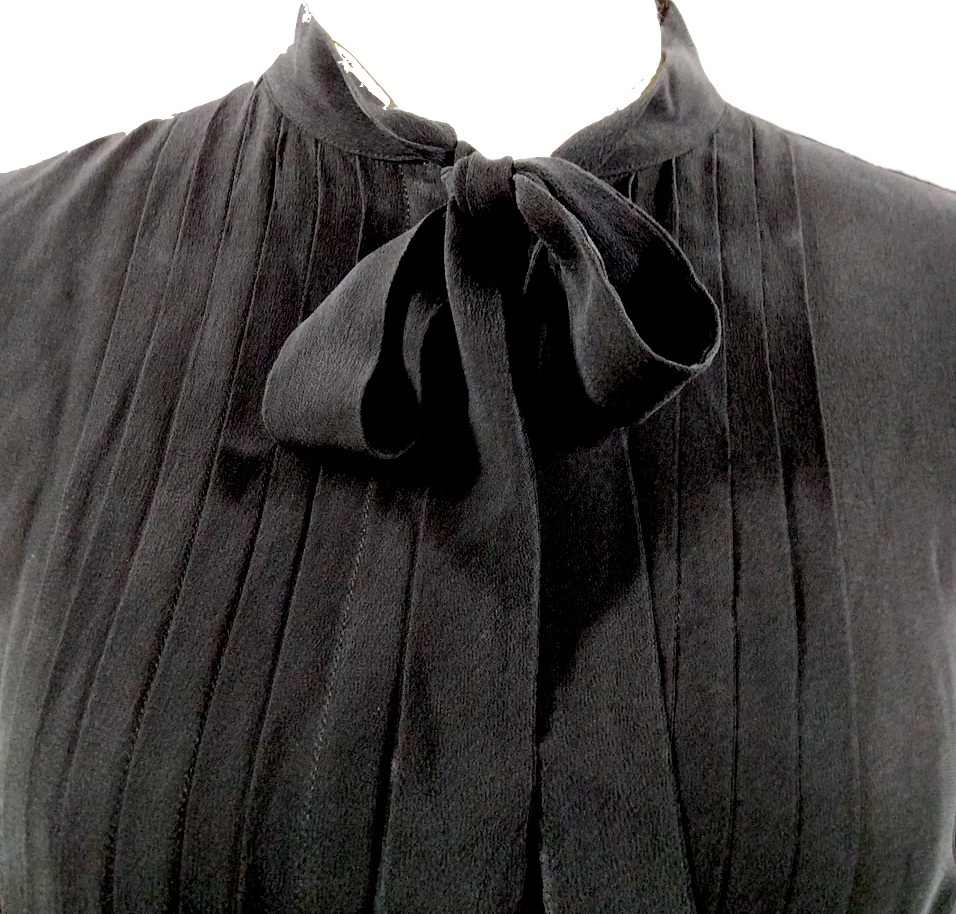Prada Italy. Black Silk Tie Blouse/Top