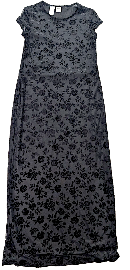 Donna Karan. DKNY. Vintage 90s Black Velour Burnout Dress