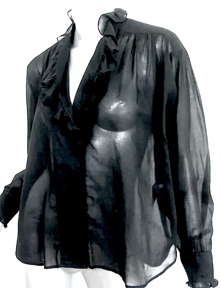 Isabel Marant Etoile Paris. Black Cotton Pamias Ruffle Blouse Long Sleeve Top