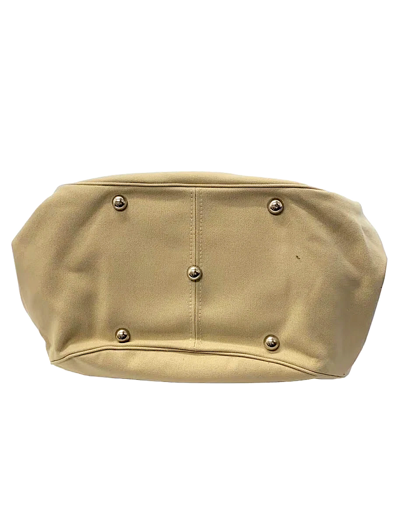 AYANOKOJI JAPAN. Large Kiss Lock Beige Canvas Shoulder Bag