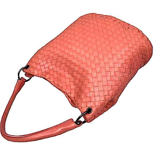 Bottega Veneta Italy. Rare Pink intrecciato Leather Bucket Hobo Style Oval Base Shoulder Bag