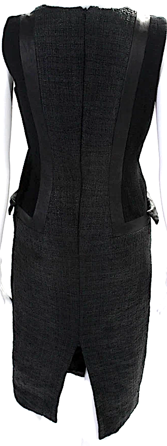 Jonathan Saunders LONDON. Black Leather Textured Sleeveless Sheath Dress