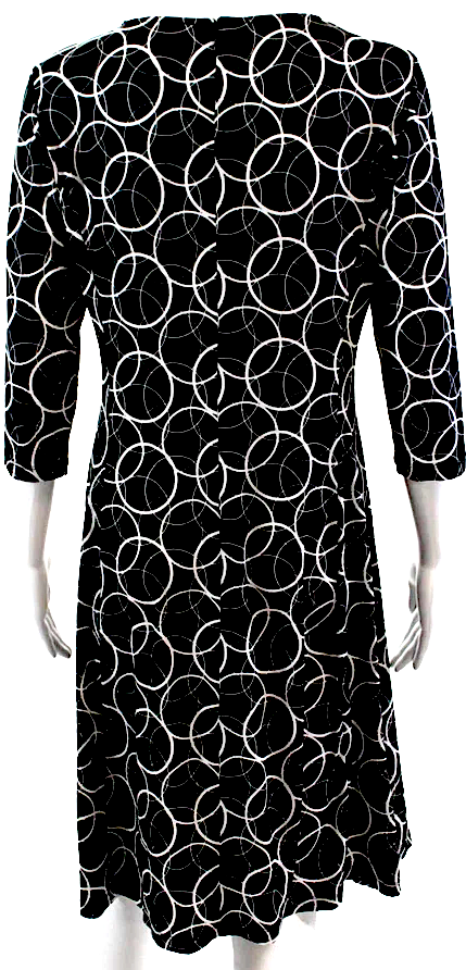 Courreges Paris. Black Long Sleeve Abstract Print A Line Dress