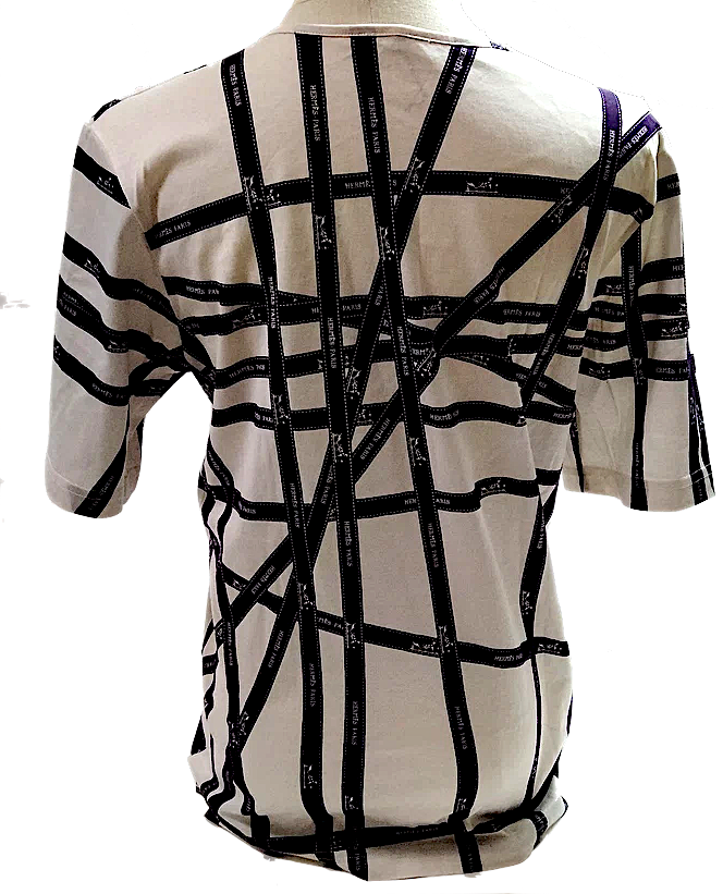 Hermes Paris. Vintage Logo Black Ribbon Cotton Top