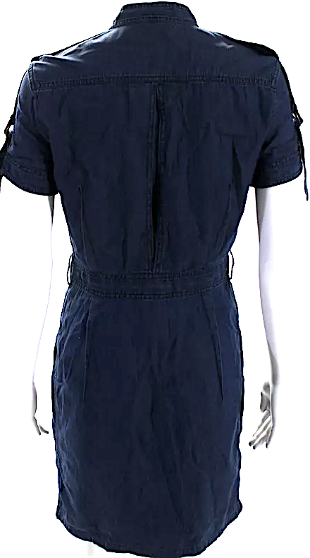 Lanvin Paris. Acne Studios Collab. Blue Cotton Chambray Crew Neck Short Sleeve Denim Shirt Dress