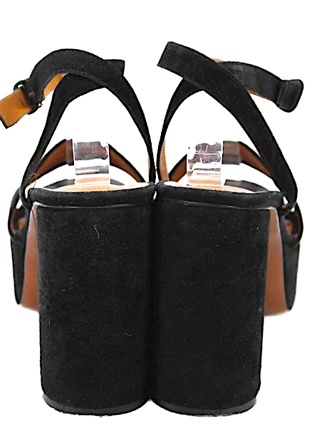 Robert Clergerie Paris. Handmade Black Suede Leather Ankle Buckle Block Heels Sandals Size 39