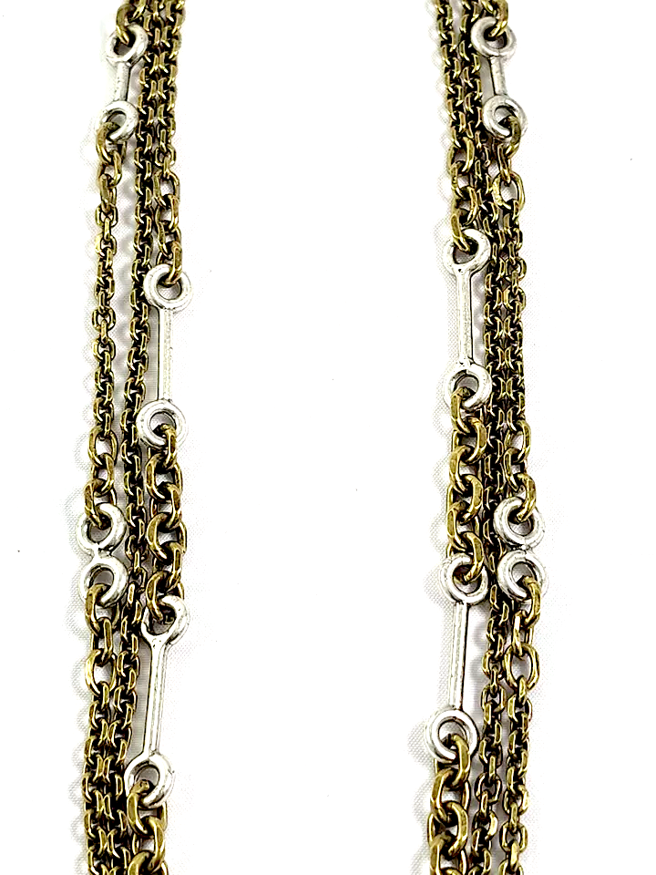 Giles & Brother G&B NY. PHILIP CRANGI DESIGNER. Multi Chain Brass & Silver Tone Triple Layered Necklace