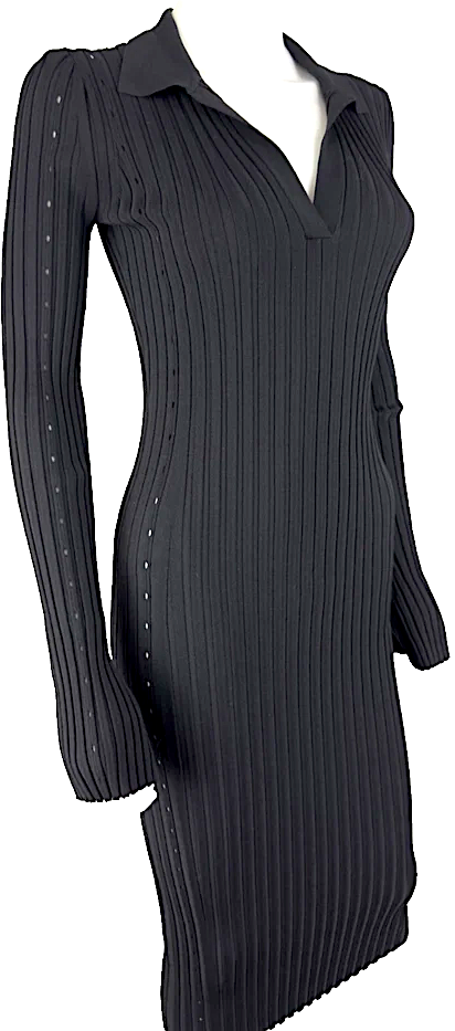 Helmut Lang New 2 4 US 40 IT XS S Black Stretch Bodycon Midi Dress