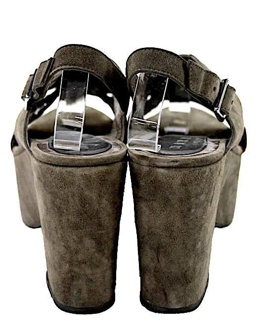 Marni Italy. Grey/Green Suede Buckled Ankle Strap Platform Heel Sandals Size 8
