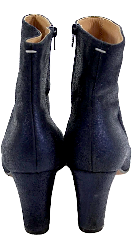 Maison Margiela Paris. Metallic Blue Zippered  Heeled Ankle Boots  Size EUR 40