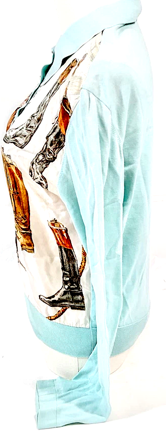 Hermes Paris. Vintage Light Blue Silk, Cotton Scarf Print Top