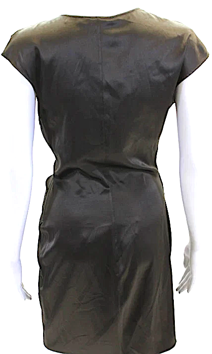 Helmut Lang NYC. Brown Silk Side Zip Cap Sleeve Scoop Neck Mini Dress