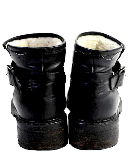 Fendi Italy. Black Leather Fur Lined Buckled Slip-On Ankle Boots Size EUR 38