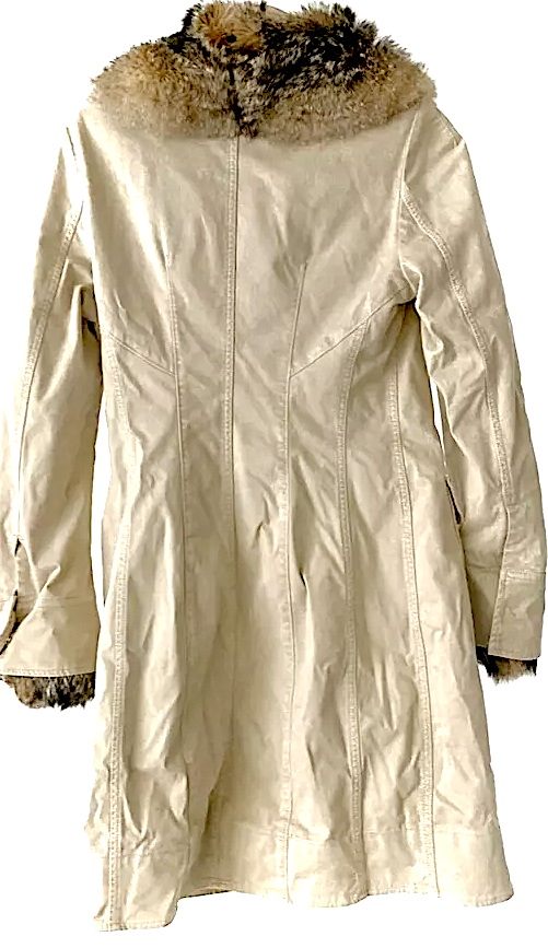ERMANNO SCERVINO ITALY Vintage Beige Cotton, Polyurethane Coat Fur Trim