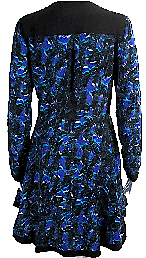 Proenza Schouler NY. Blue, Multi Color Long Sleeve V Neck Abstract Silk Dress